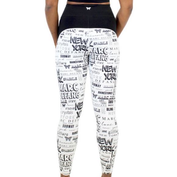 New Marc Defang NYC White Graffiti Athletic Leggings - S - Picture 2 of 4